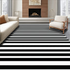 Bold Black White Striped Pattern Rug