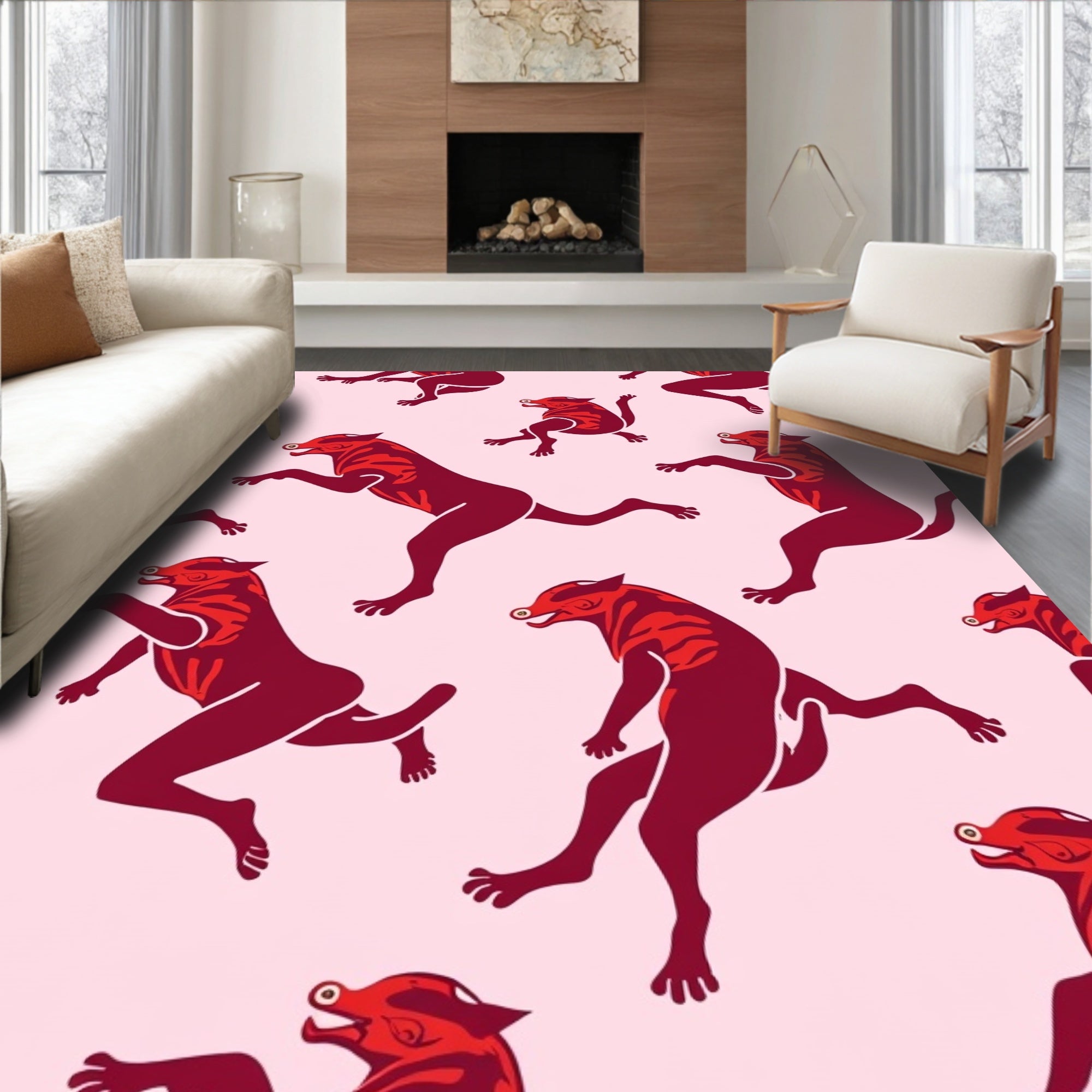 Red And Pink Animal Motif Rug
