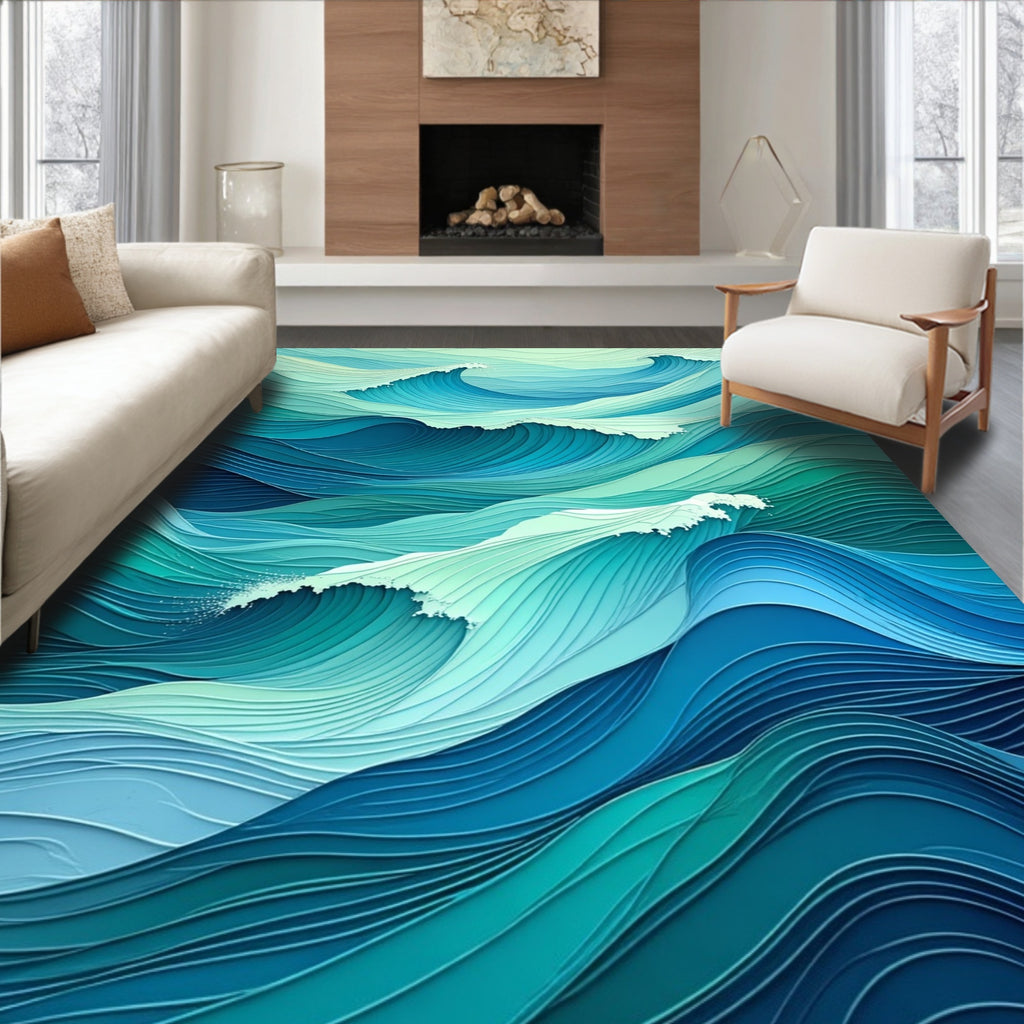 Gradient Ocean Wave Abstract Design Rug