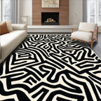 Abstract Black White Maze Pattern Rug
