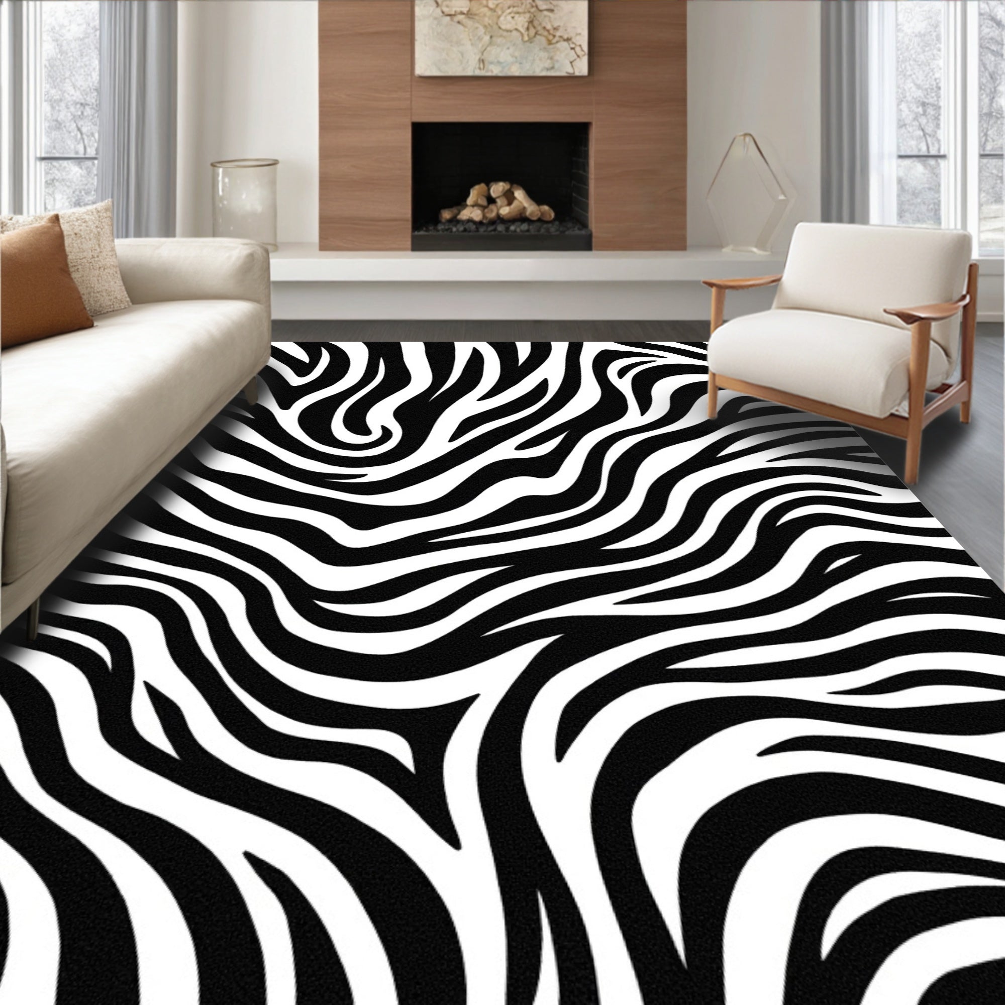 Bold Black White Striped Pattern Rug