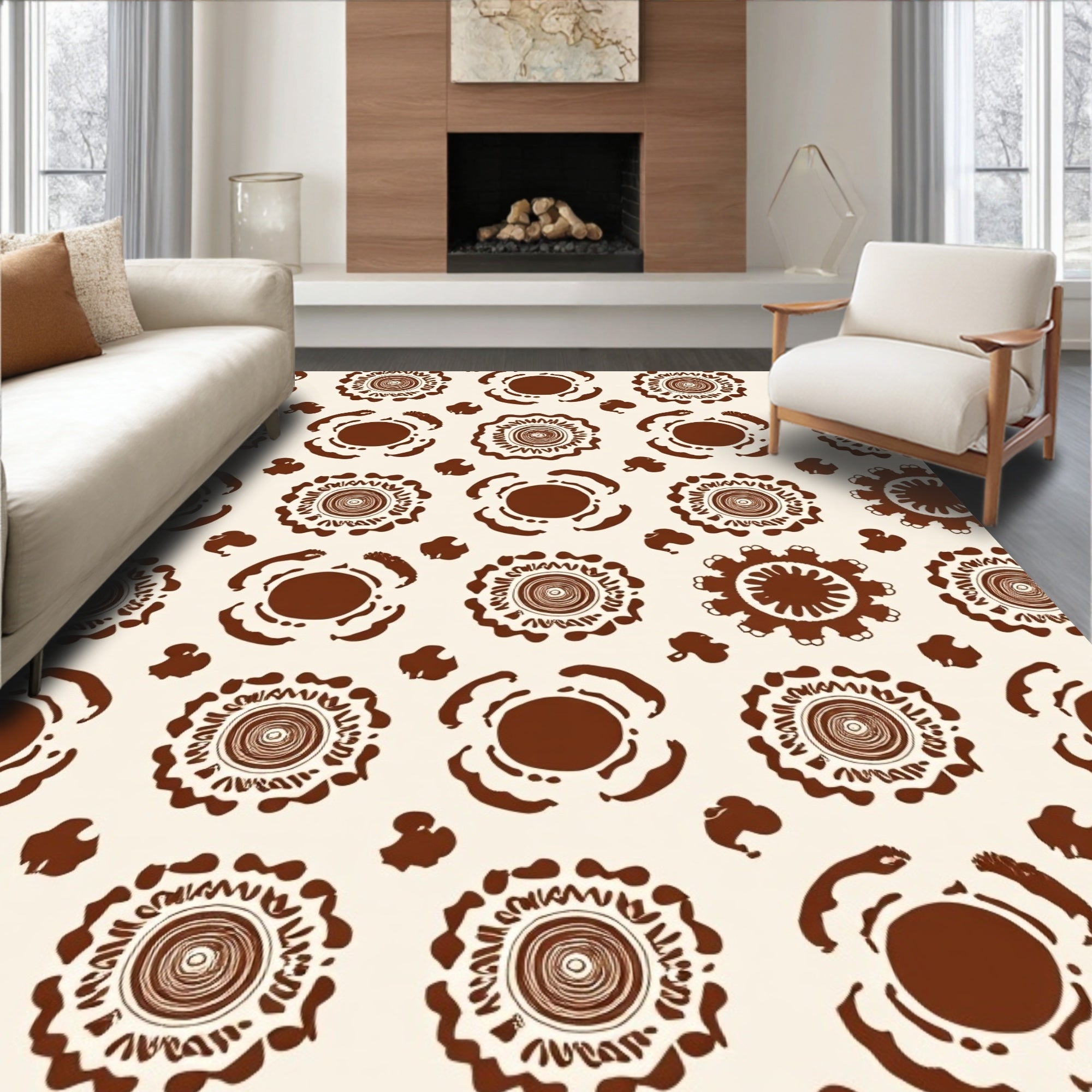 Retro Earthy Floral Pattern Rug