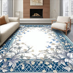 Ornate Blue White Floral Vine Design Rug