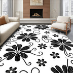 Black Floral Swirl Pattern Rug