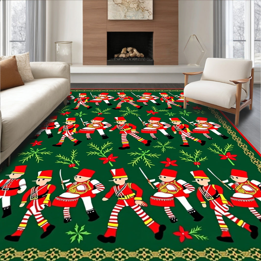 Red Soldier Marching Green Field Rug