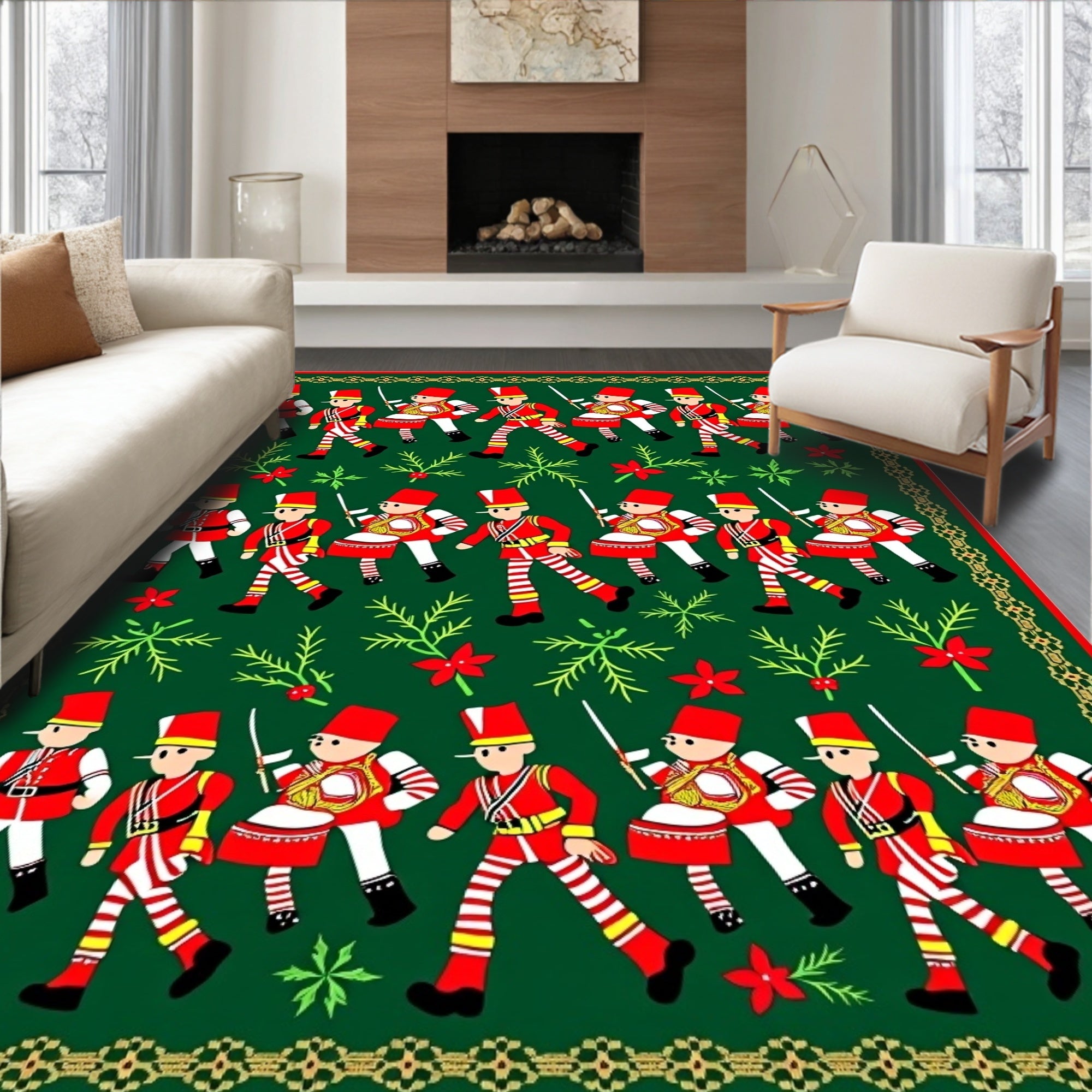 Red Soldier Marching Green Field Rug