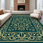 Art Nouveau Teal Floral Scroll Rug