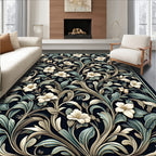 Dark Floral Leaf Vine Pattern Rug