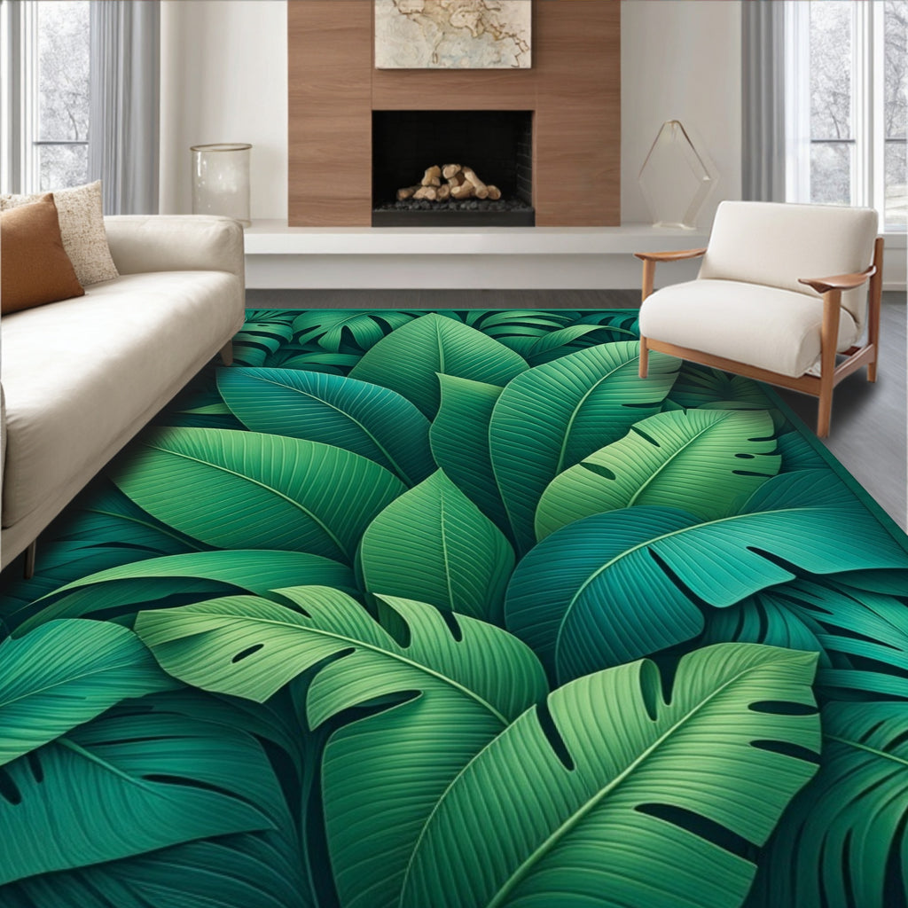 Lush Tropical Leaf Pattern Rug