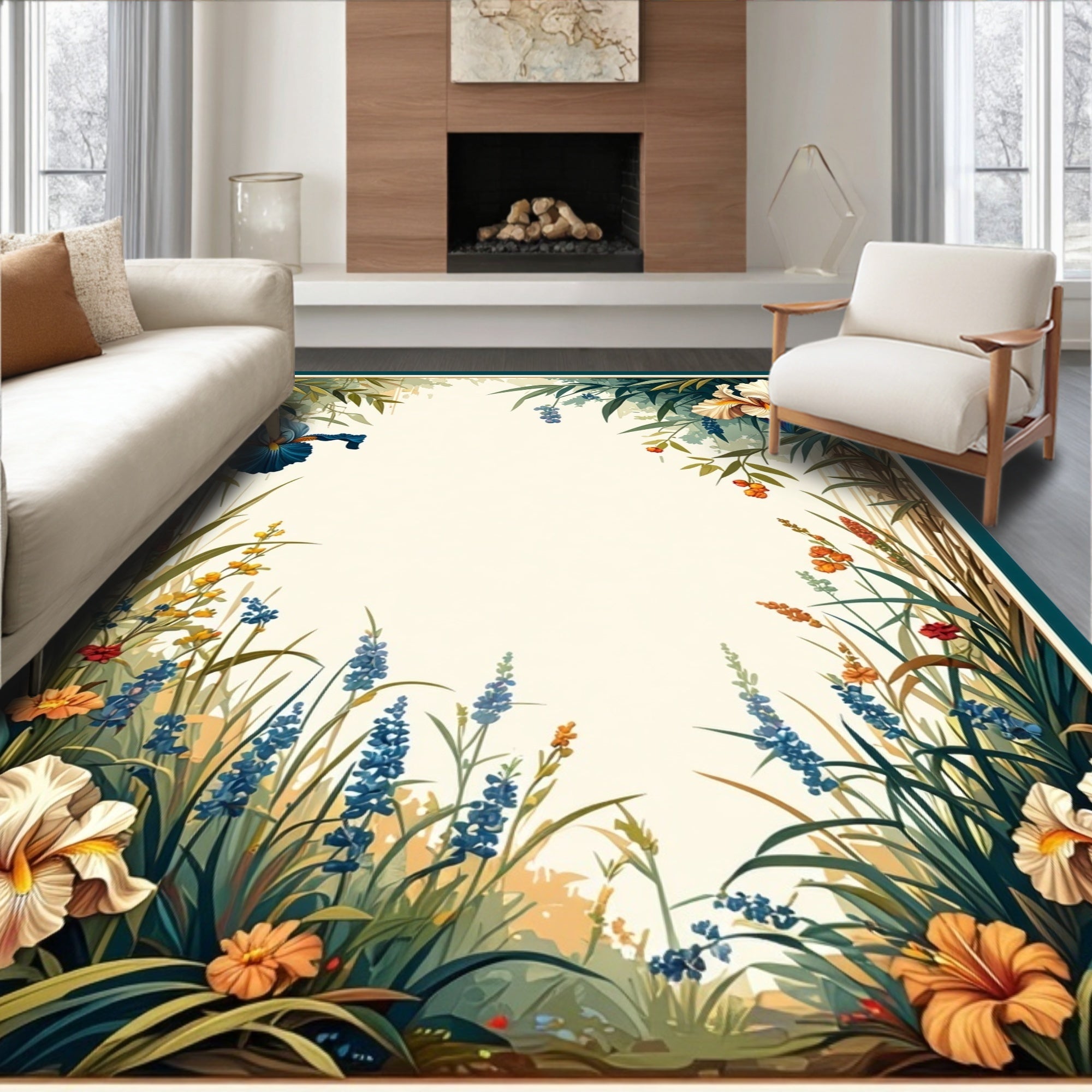 Floral Garden Border Design Rug
