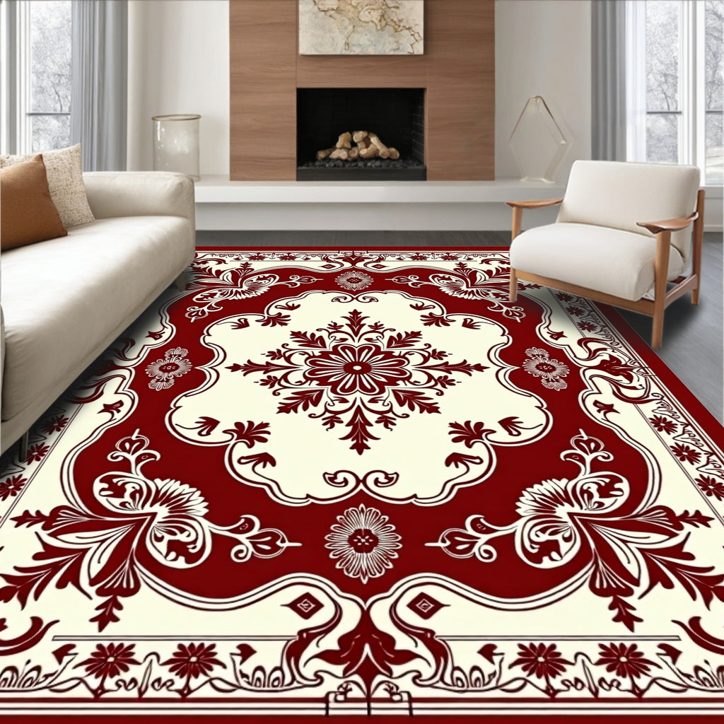 Crimson Ivory Floral Medallion Area Rug