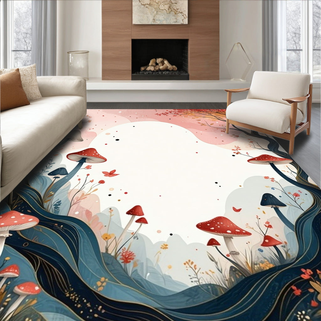 Whimsical Mushroom Forest Pattern Design Rug