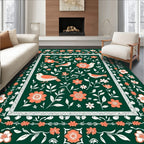 Coral Birds With Botanical Flourish Pattern Rug