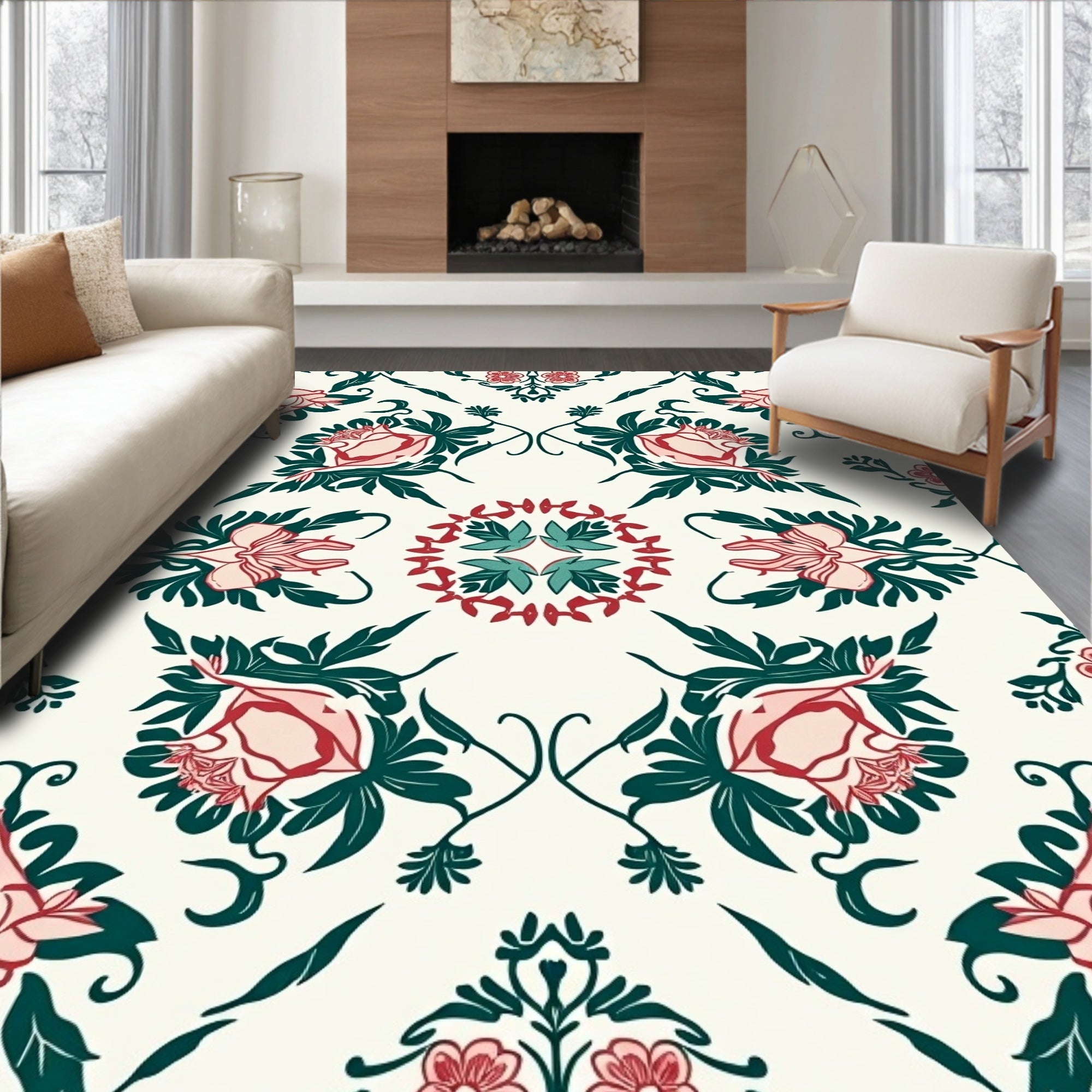 Vintage Floral Pattern Red Teal Rug