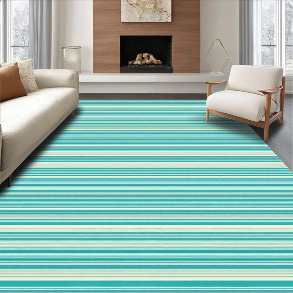 Thin Striped Turquoise Cream Design Rug