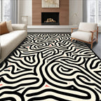 Intricate Black Wavy Abstract Pattern Rug