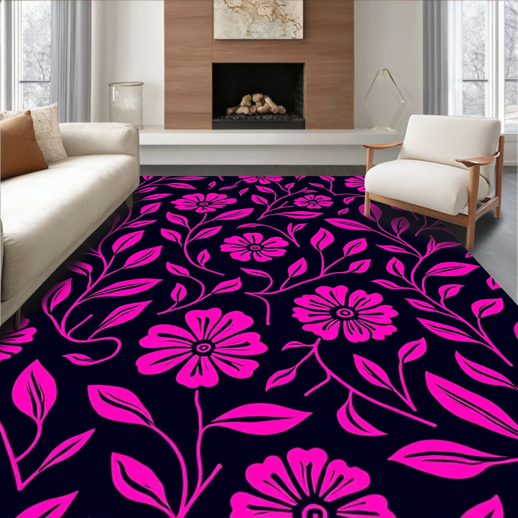 Vibrant Pink Floral Vines Rug