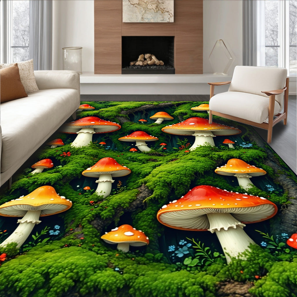Enchanted Forest Mushroom Pattern Rug
