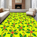 Vibrant Green Red Floral Swirls Rug