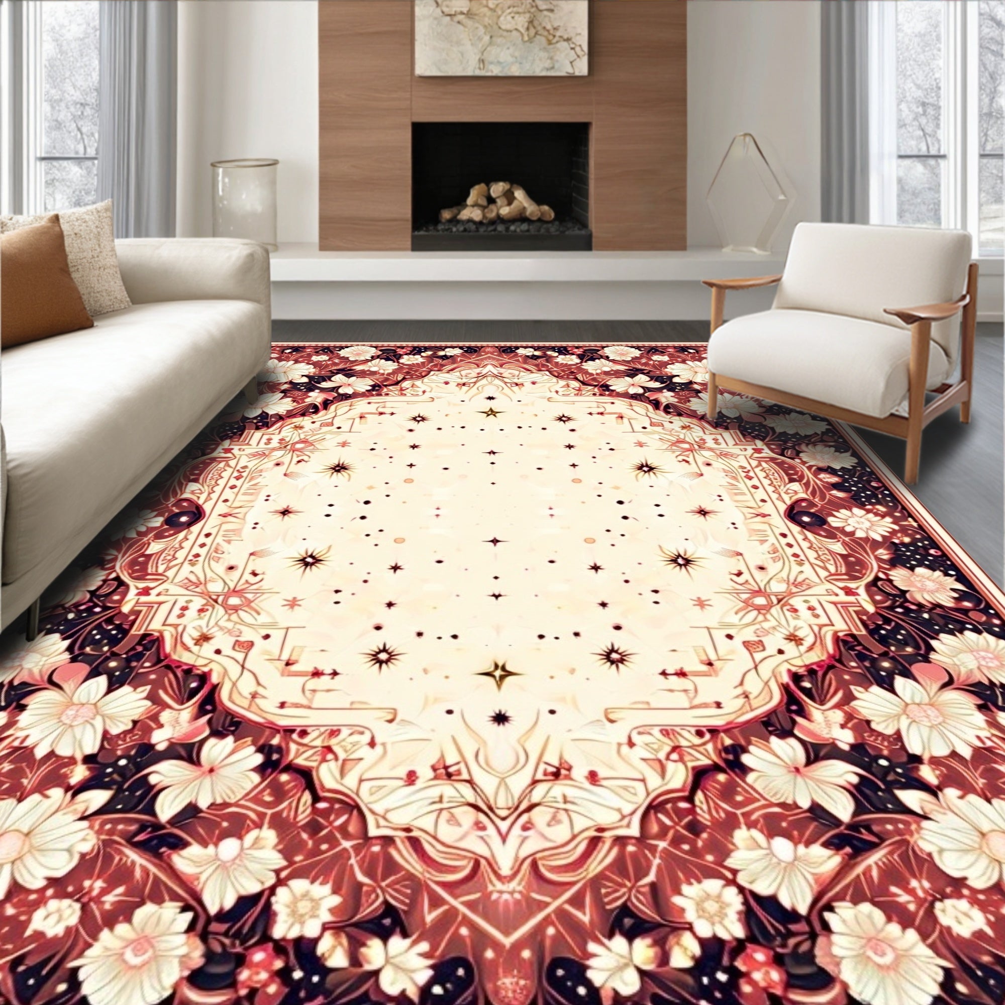 Vintage Floral Medallion Starburst Rug