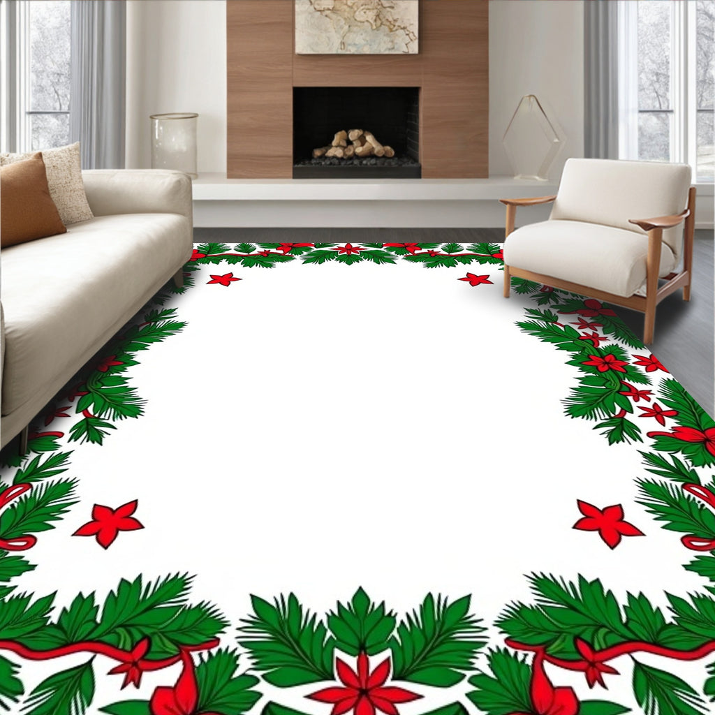 Evergreen Red Floral Christmas Border Rug
