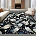 Silver Leaf Art Nouveau Pattern Rug