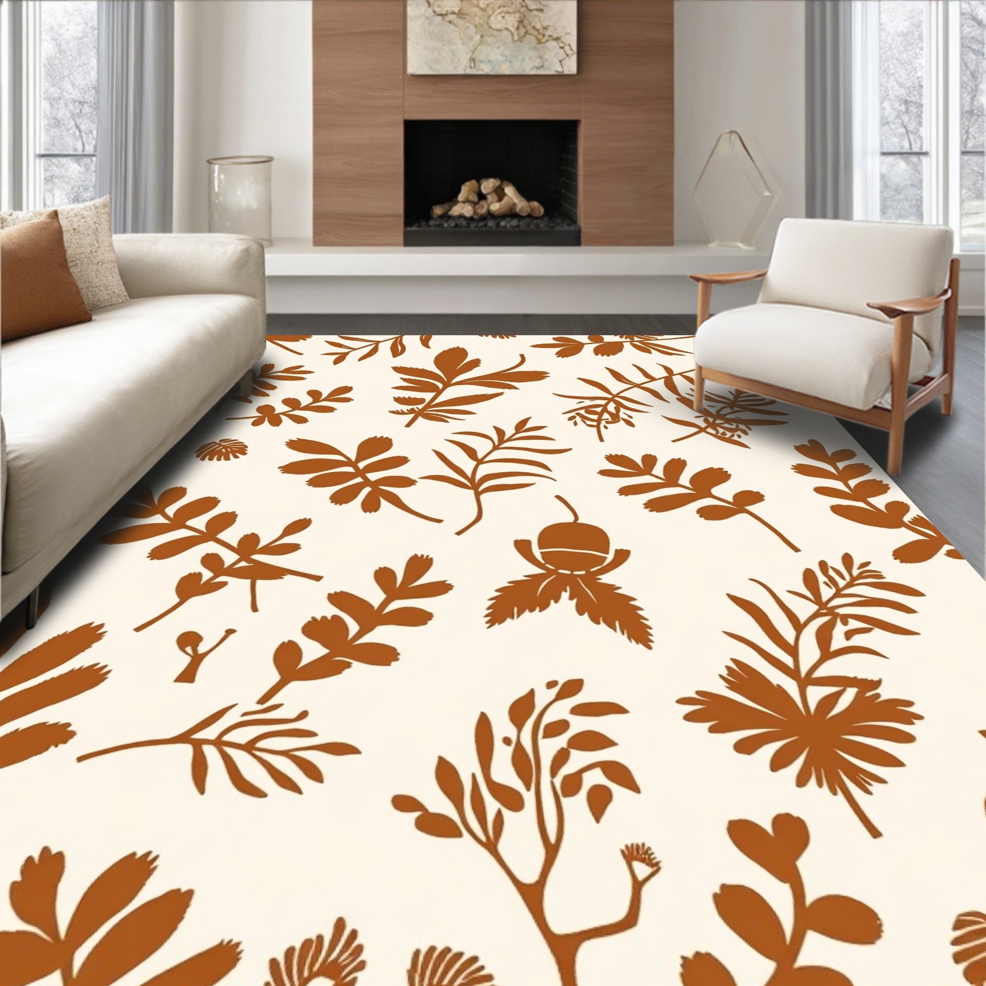 Autumn Leaf Acorn Silhouette Pattern Rug