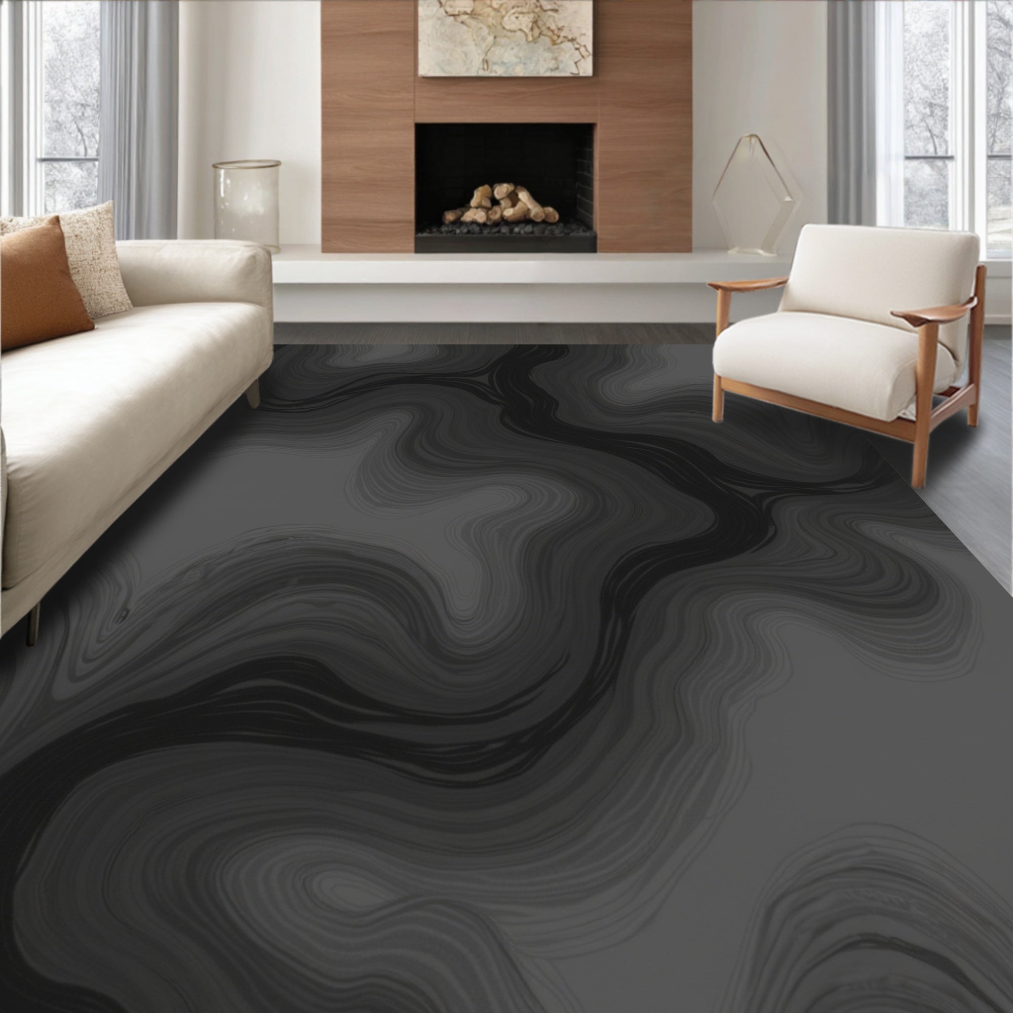 Monochromatic Wavy Swirl Pattern Rug