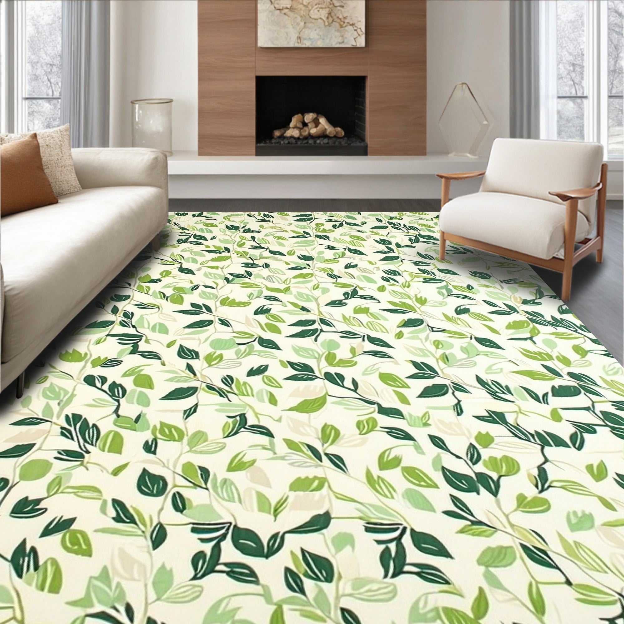 Green Leafy Vine Pattern Rug
