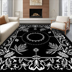 Black White Floral Mandala Border Rug