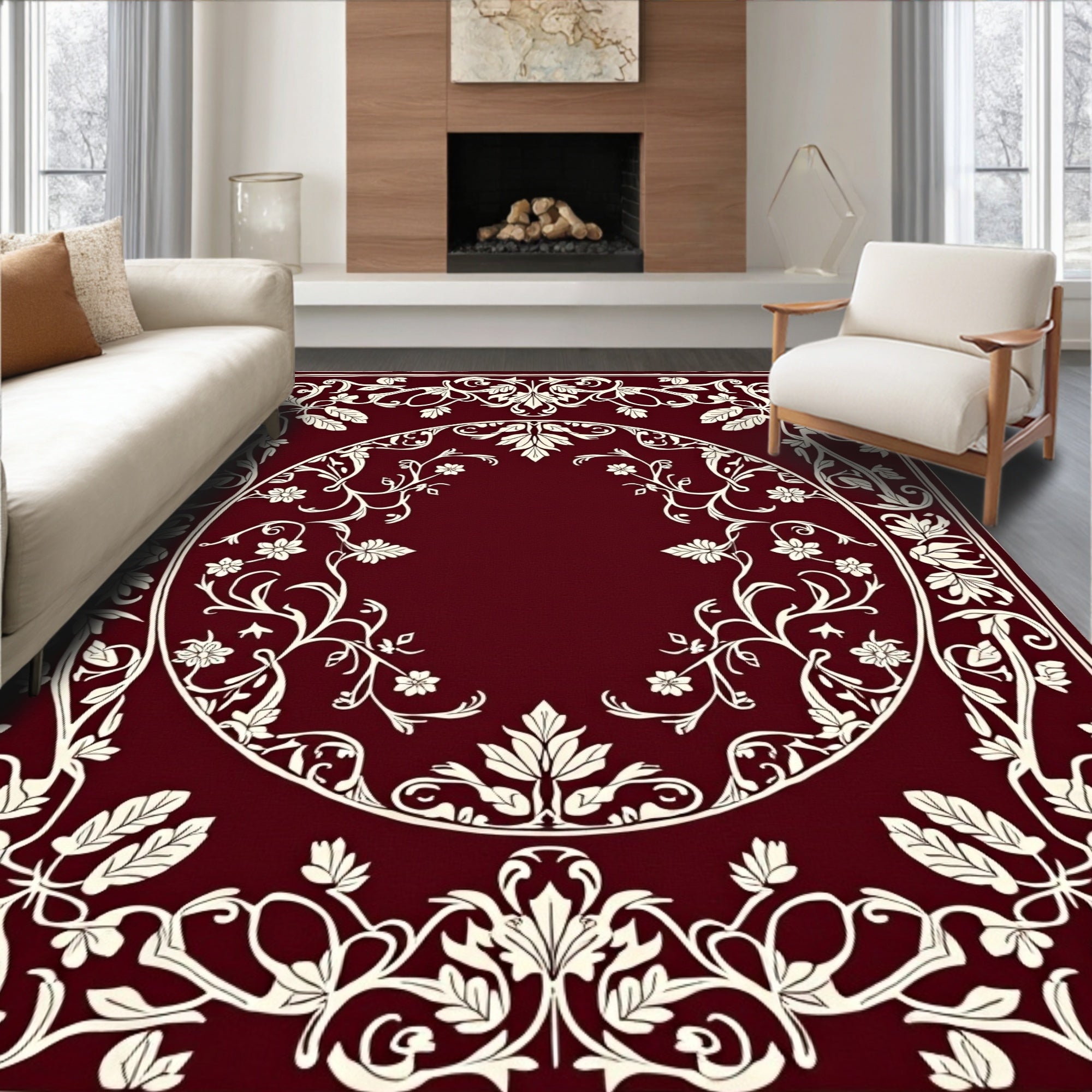 Classic Floral Border with Cream Accents Rug