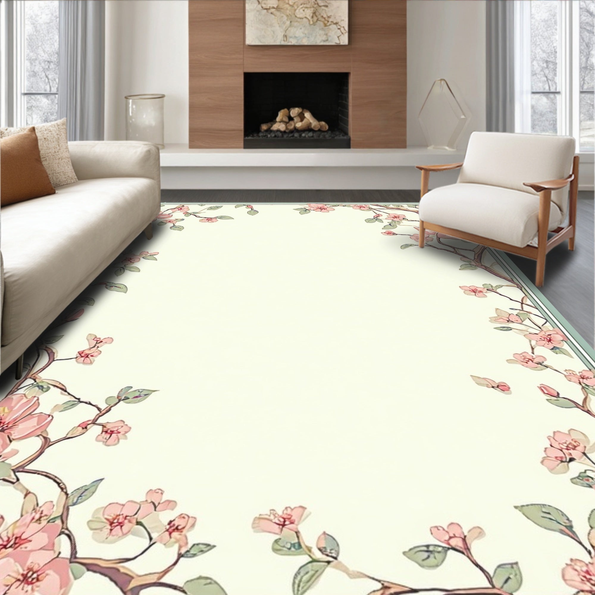 Vintage Floral Branches Delicate Pattern Rug