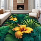 Tropical Hibiscus Palm Leaf Design Rug