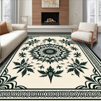 Black Floral Sunburst Medallion Cream Rug