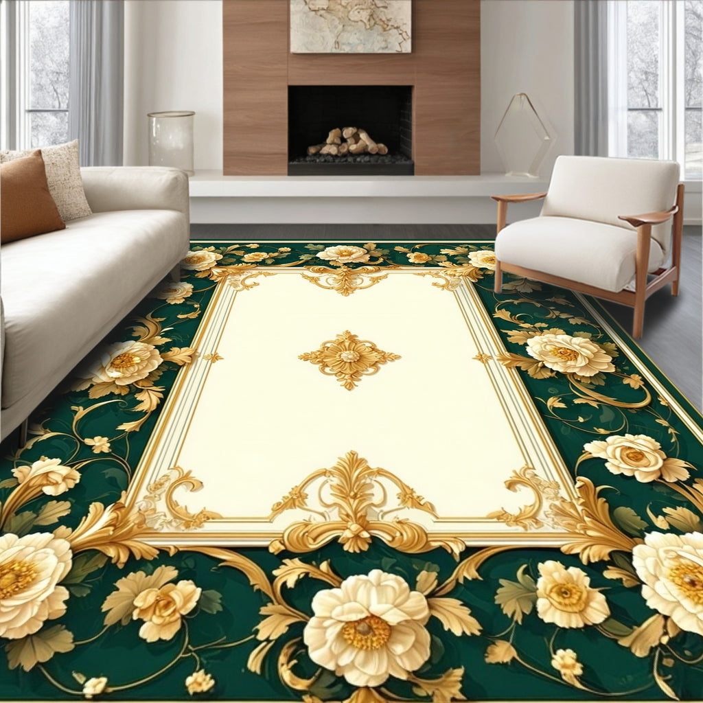 Elegant Floral Gilded Scroll Rug