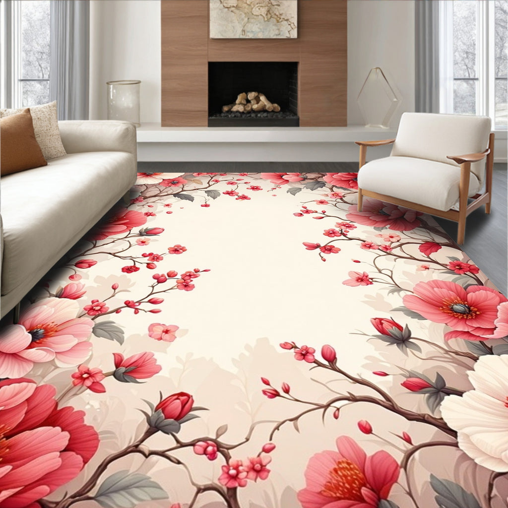 Blooming Pink and Red Floral Branches Rug