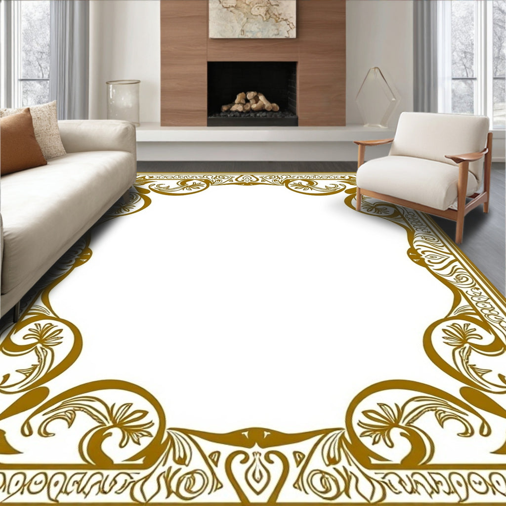 Ornate Floral Scrollwork Border Design Rug
