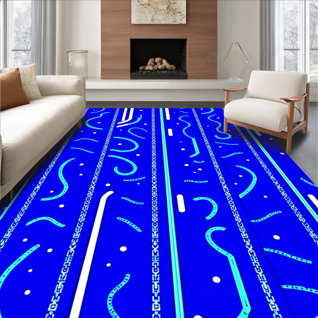 Bold Blue Striped Abstract Swirl Rug