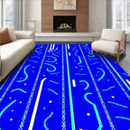 Bold Blue Striped Abstract Swirl Rug
