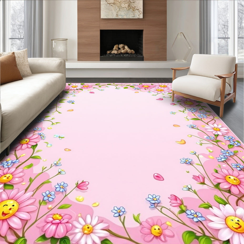 Pink Floral Smiley Faces Vine Rug