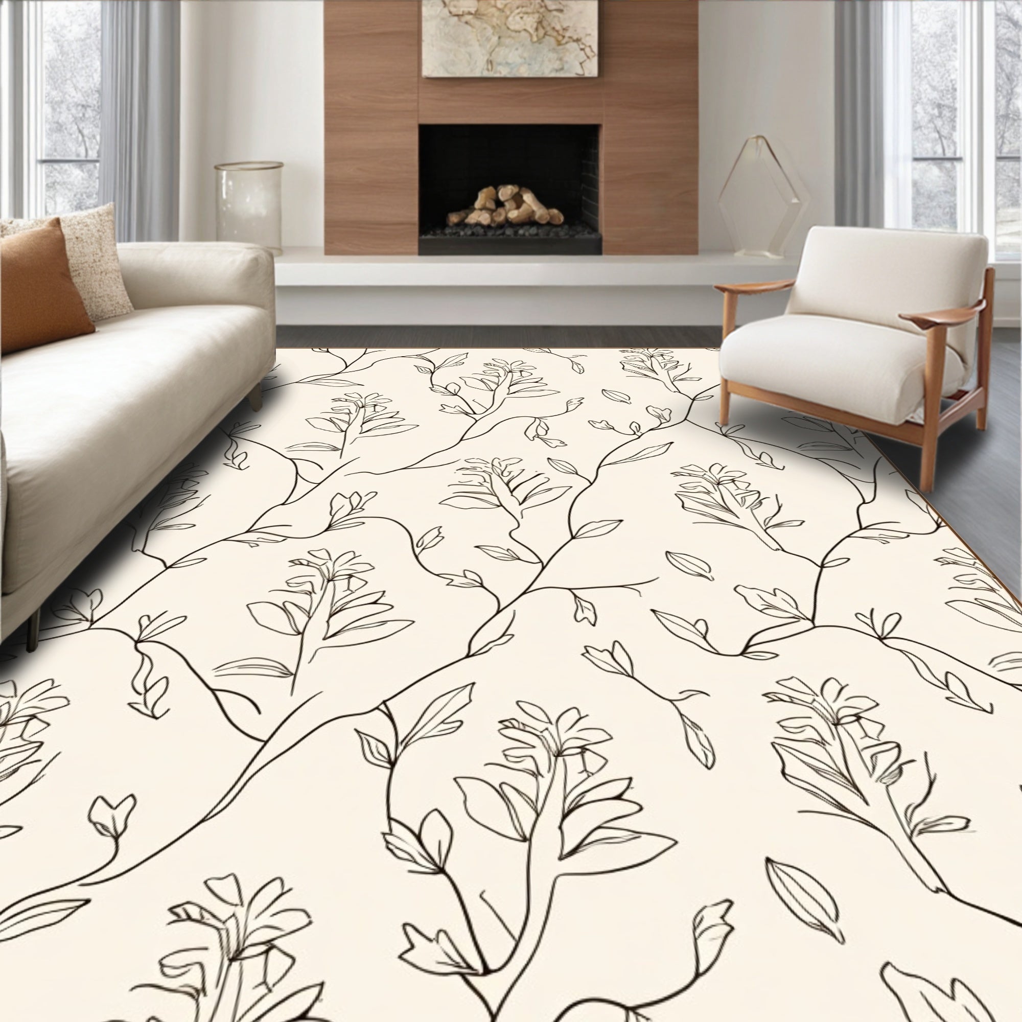 Floral Vine Line Art Rug