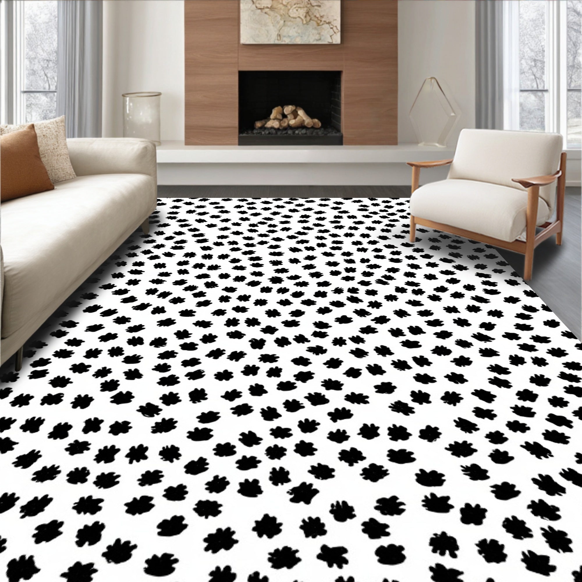 Abstract Black Dot Pattern Rug