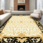 Ornate Gold Floral Scroll Pattern Rug