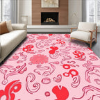 Whimsical Red Pink Swirl Abstract Rug