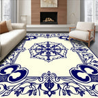 Blue Floral Medallion Border Design Rug