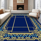 Art Deco Style Gold Blue Geometric Border Rug