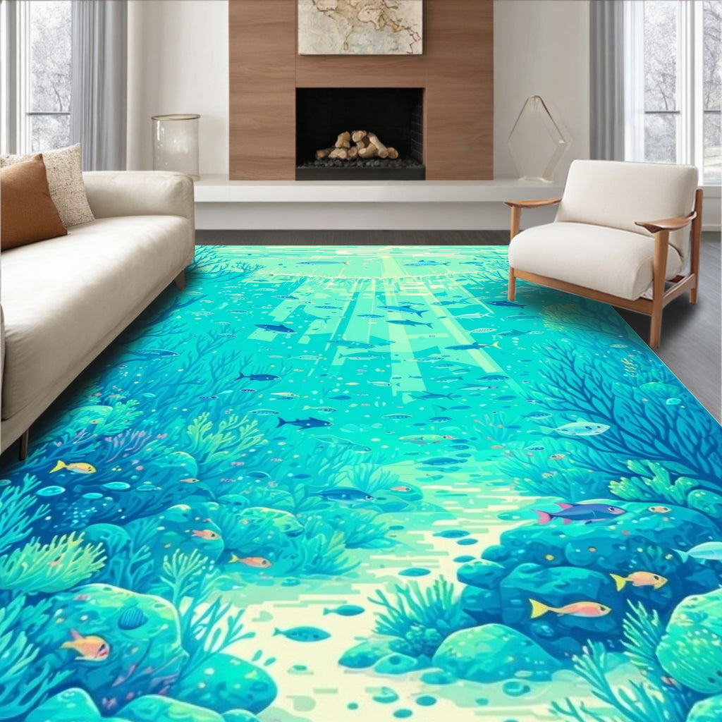 Underwater Ocean Life Fish Coral Pattern Rug