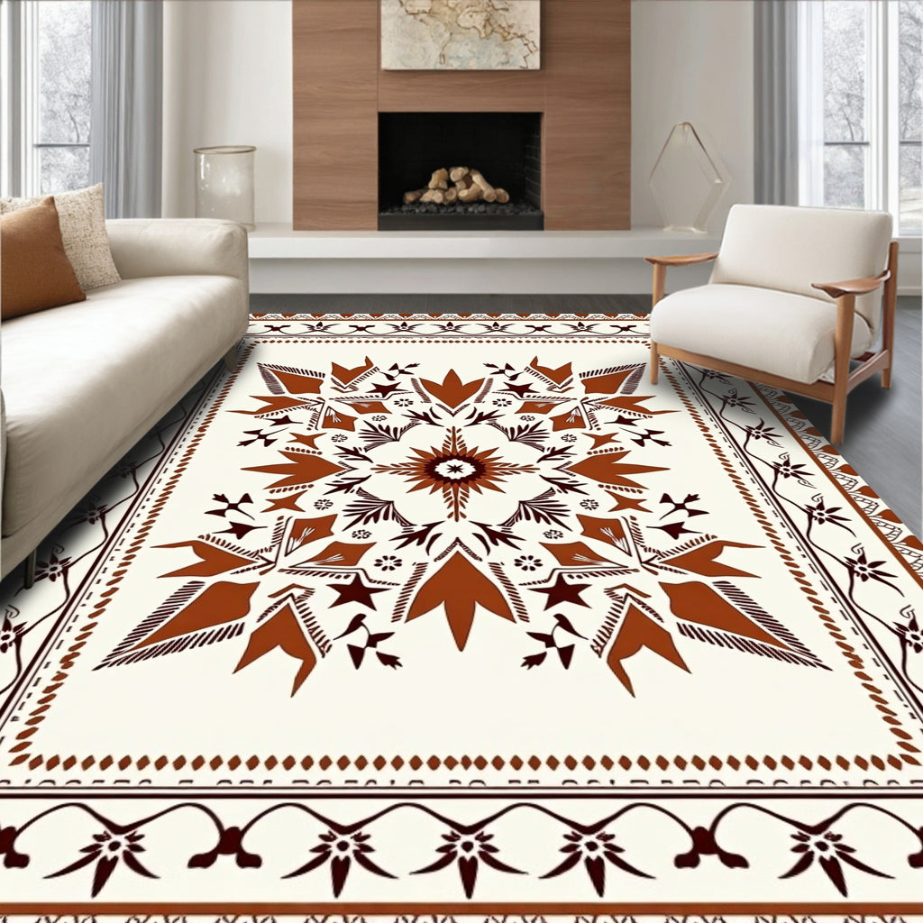 Rustic Terracotta Medallion Border Rug