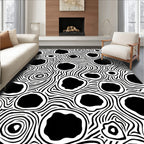 Organic Black White Ringed Pattern Rug
