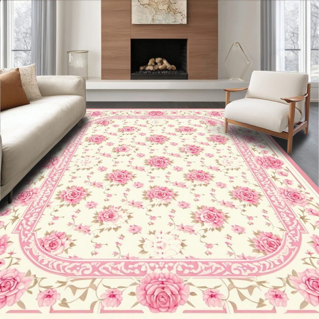 Pink Rose Floral Vintage Pattern Rug